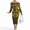 Custom Aotearoa Ngati Whatua Off The Shoulder Long Sleeve Dress Maori Tribal Pattern