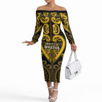 Custom Aotearoa Ngati Whatua Off The Shoulder Long Sleeve Dress Maori Tribal Pattern