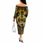 Custom Aotearoa Ngati Whatua Off The Shoulder Long Sleeve Dress Maori Tribal Pattern