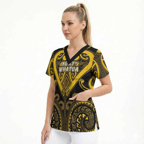 Custom Aotearoa Ngati Whatua Scrub Top Maori Tribal Pattern