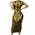 Custom Aotearoa Ngati Whatua Short Sleeve Bodycon Dress Maori Tribal Pattern