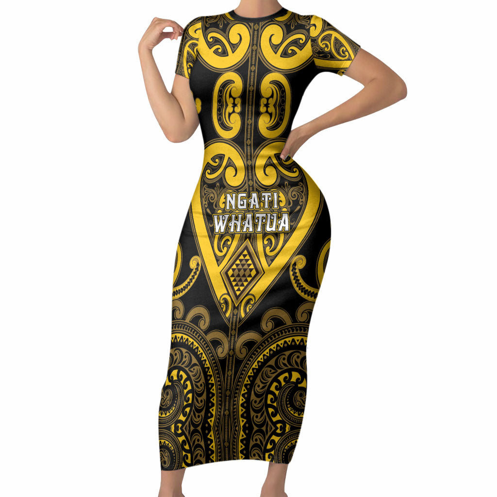 Custom Aotearoa Ngati Whatua Short Sleeve Bodycon Dress Maori Tribal Pattern