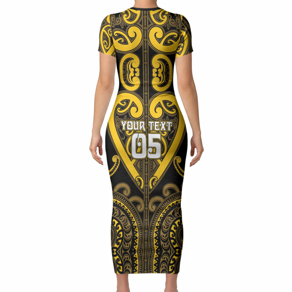 Custom Aotearoa Ngati Whatua Short Sleeve Bodycon Dress Maori Tribal Pattern