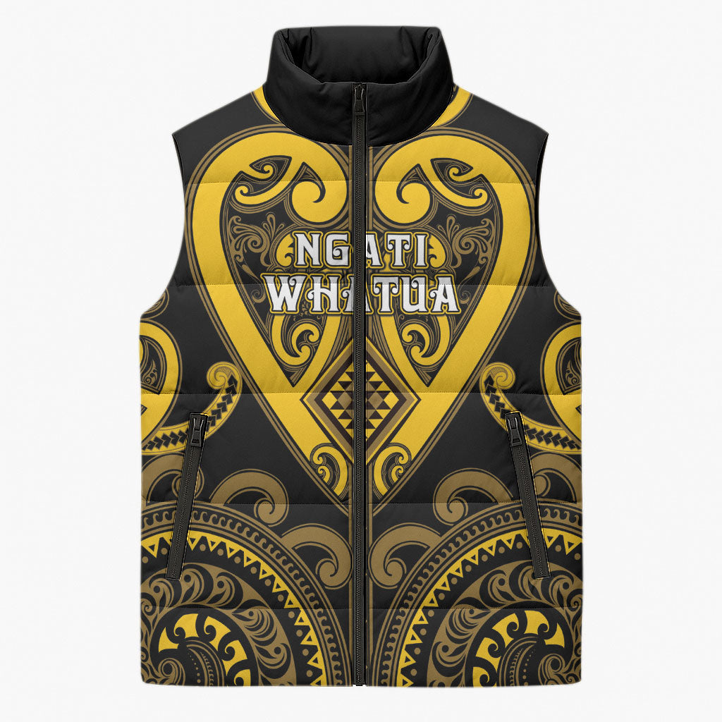 Custom Aotearoa Ngati Whatua Sleeveless Puffer Jacket Maori Tribal Pattern