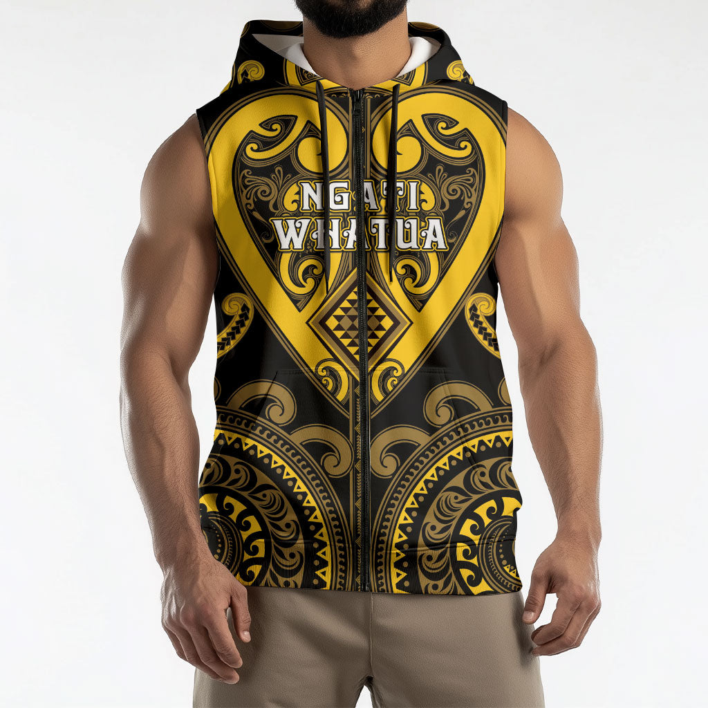 Custom Aotearoa Ngati Whatua Sleeveless Zip Hoodie Maori Tribal Pattern