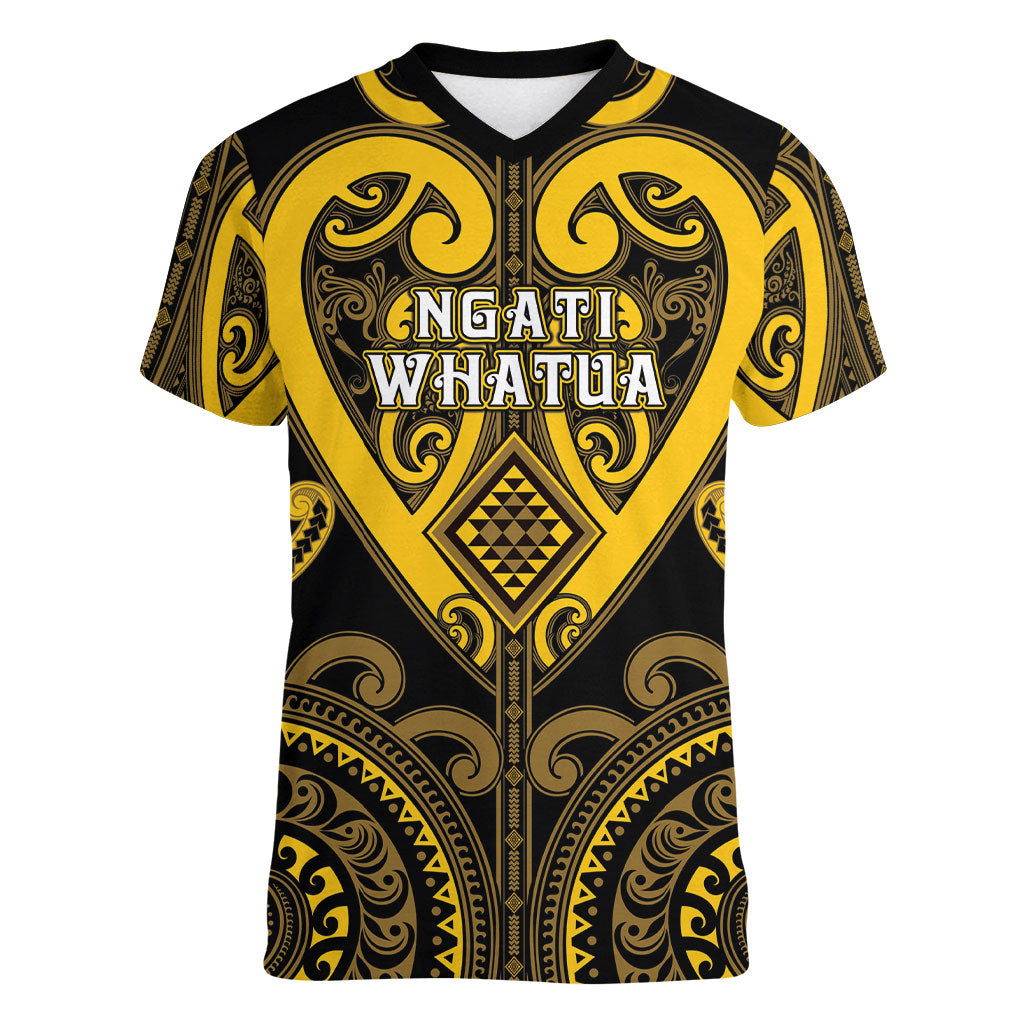 Custom Aotearoa Ngati Whatua Women V-Neck T-Shirt Maori Tribal Pattern