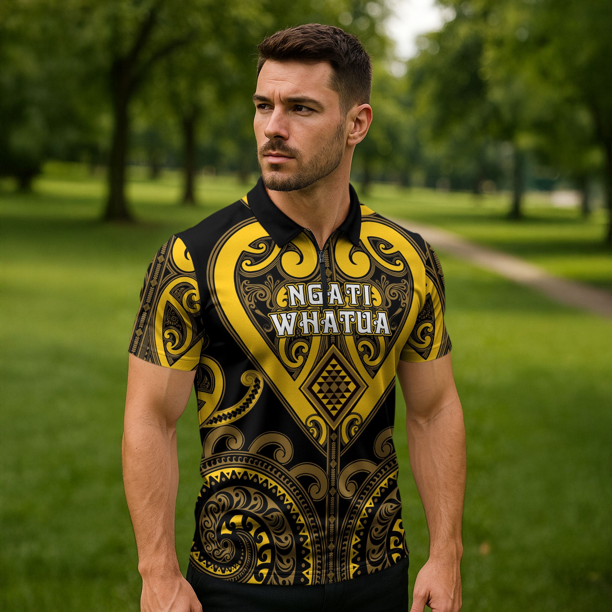 Custom Aotearoa Ngati Whatua Zipper Polo Shirt Maori Tribal Pattern