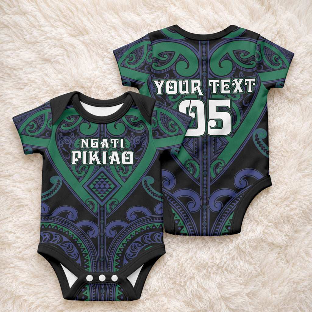Custom Aotearoa Ngati Pikiao Baby Onesie Maori Tribal Pattern