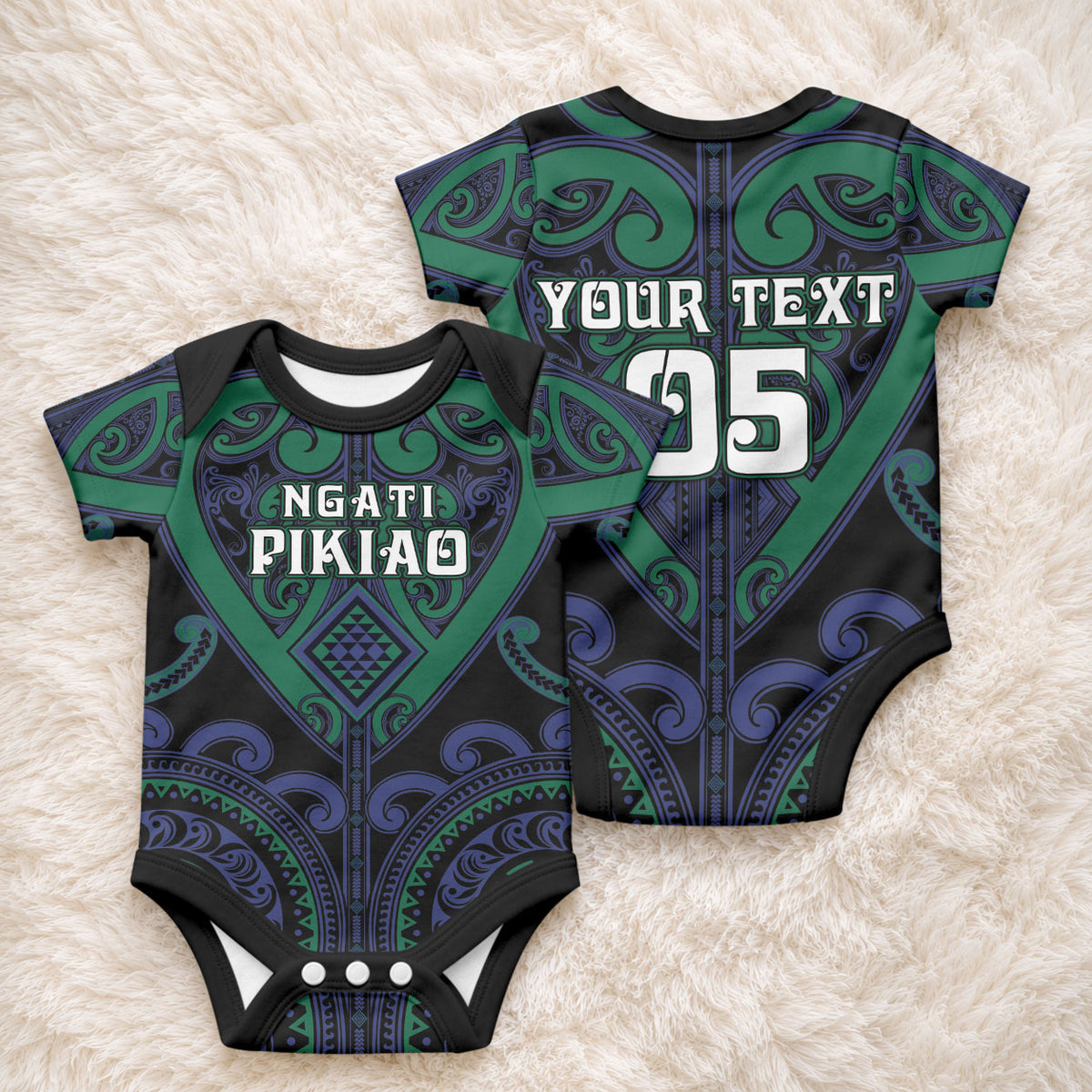 Custom Aotearoa Ngati Pikiao Baby Onesie Maori Tribal Pattern