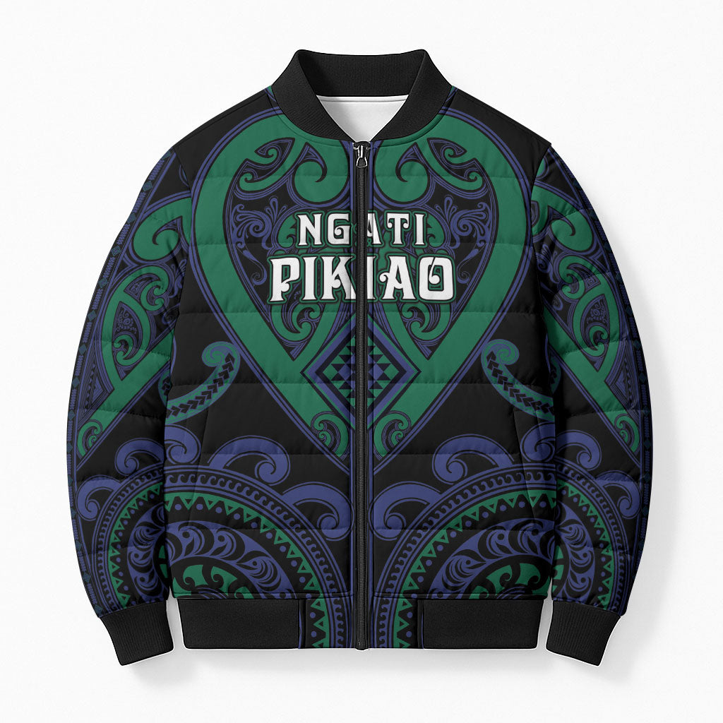 Custom Aotearoa Ngati Pikiao Bomber Puffer Jacket Maori Tribal Pattern