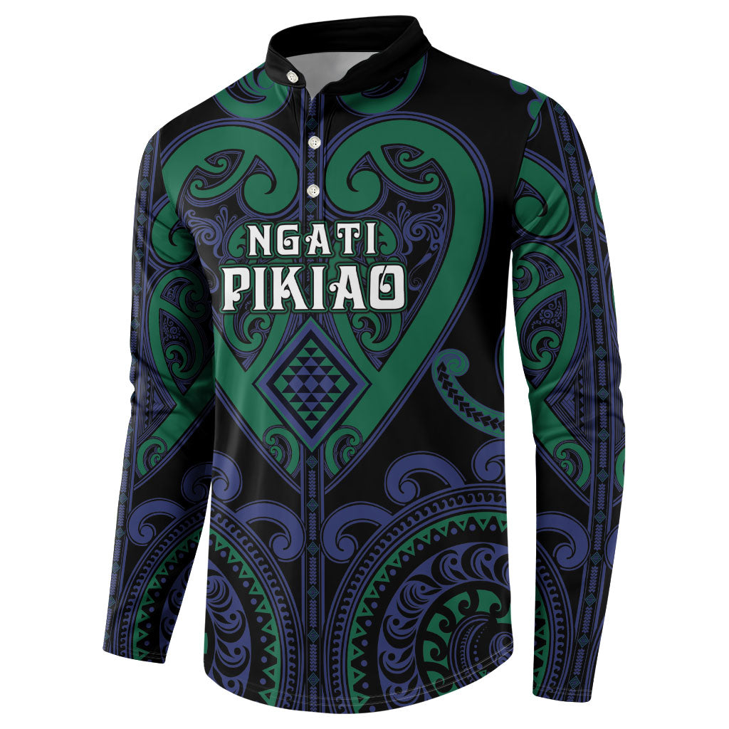 Custom Aotearoa Ngati Pikiao Button Sweatshirt Maori Tribal Pattern