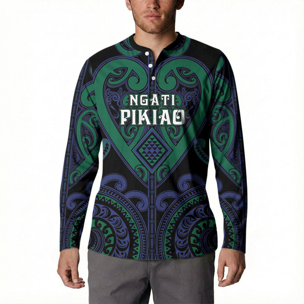 Custom Aotearoa Ngati Pikiao Button Sweatshirt Maori Tribal Pattern