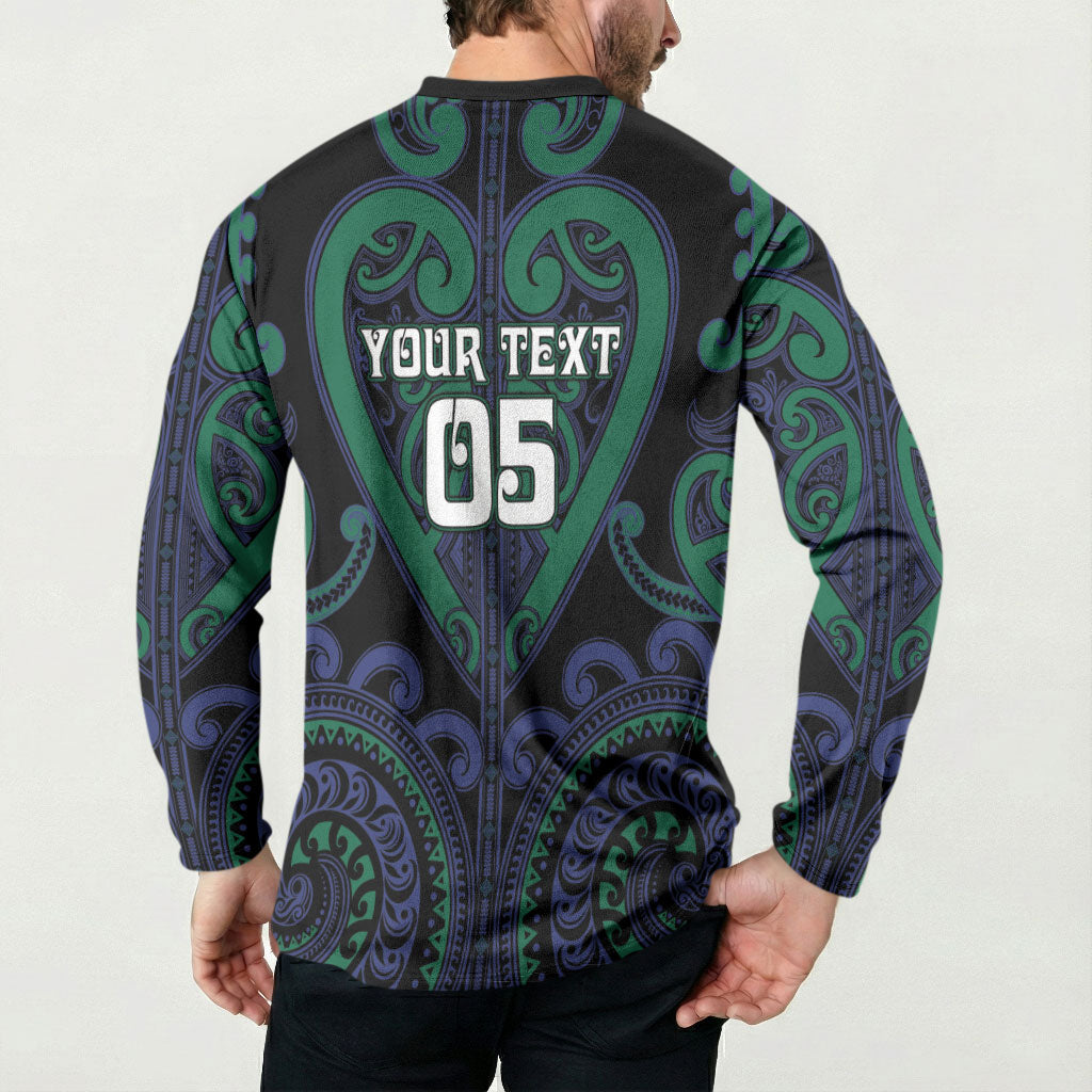 Custom Aotearoa Ngati Pikiao Button Sweatshirt Maori Tribal Pattern