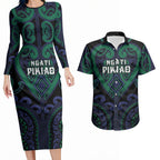 Custom Aotearoa Ngati Pikiao Couples Matching Long Sleeve Bodycon Dress and Hawaiian Shirt Maori Tribal Pattern