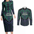 Custom Aotearoa Ngati Pikiao Couples Matching Long Sleeve Bodycon Dress and Long Sleeve Button Shirt Maori Tribal Pattern