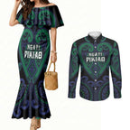 Custom Aotearoa Ngati Pikiao Couples Matching Mermaid Dress and Long Sleeve Button Shirt Maori Tribal Pattern