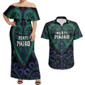 Custom Aotearoa Ngati Pikiao Couples Matching Off Shoulder Maxi Dress and Hawaiian Shirt Maori Tribal Pattern
