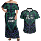 Custom Aotearoa Ngati Pikiao Couples Matching Off Shoulder Maxi Dress and Hawaiian Shirt Maori Tribal Pattern