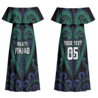 Custom Aotearoa Ngati Pikiao Couples Matching Off Shoulder Maxi Dress and Hawaiian Shirt Maori Tribal Pattern
