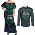 Custom Aotearoa Ngati Pikiao Couples Matching Off Shoulder Maxi Dress and Long Sleeve Button Shirt Maori Tribal Pattern