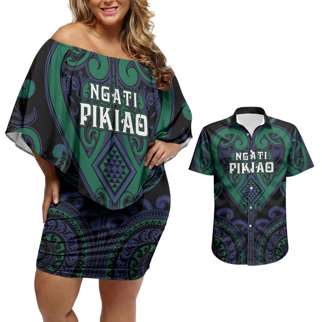 Custom Aotearoa Ngati Pikiao Couples Matching Off Shoulder Short Dress and Hawaiian Shirt Maori Tribal Pattern