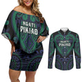 Custom Aotearoa Ngati Pikiao Couples Matching Off Shoulder Short Dress and Long Sleeve Button Shirt Maori Tribal Pattern