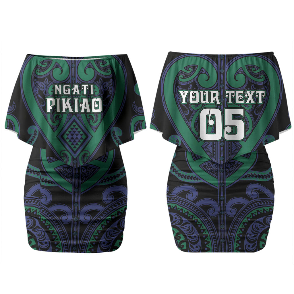 Custom Aotearoa Ngati Pikiao Couples Matching Off Shoulder Short Dress and Long Sleeve Button Shirt Maori Tribal Pattern
