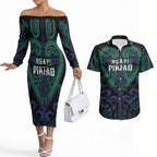 Custom Aotearoa Ngati Pikiao Couples Matching Off The Shoulder Long Sleeve Dress and Hawaiian Shirt Maori Tribal Pattern