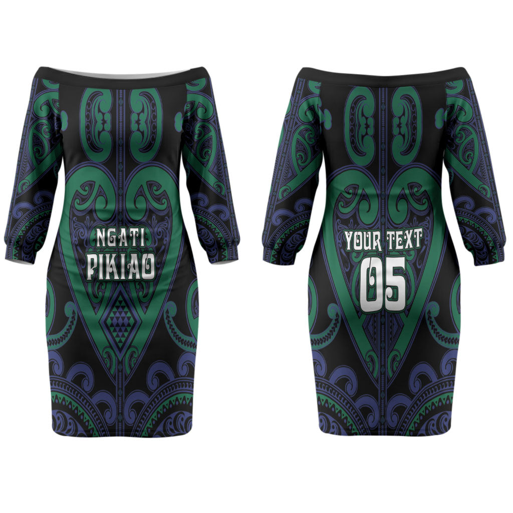Custom Aotearoa Ngati Pikiao Couples Matching Off The Shoulder Long Sleeve Dress and Long Sleeve Button Shirt Maori Tribal Pattern
