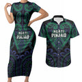 Custom Aotearoa Ngati Pikiao Couples Matching Short Sleeve Bodycon Dress and Hawaiian Shirt Maori Tribal Pattern