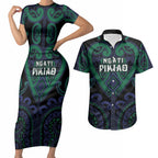 Custom Aotearoa Ngati Pikiao Couples Matching Short Sleeve Bodycon Dress and Hawaiian Shirt Maori Tribal Pattern