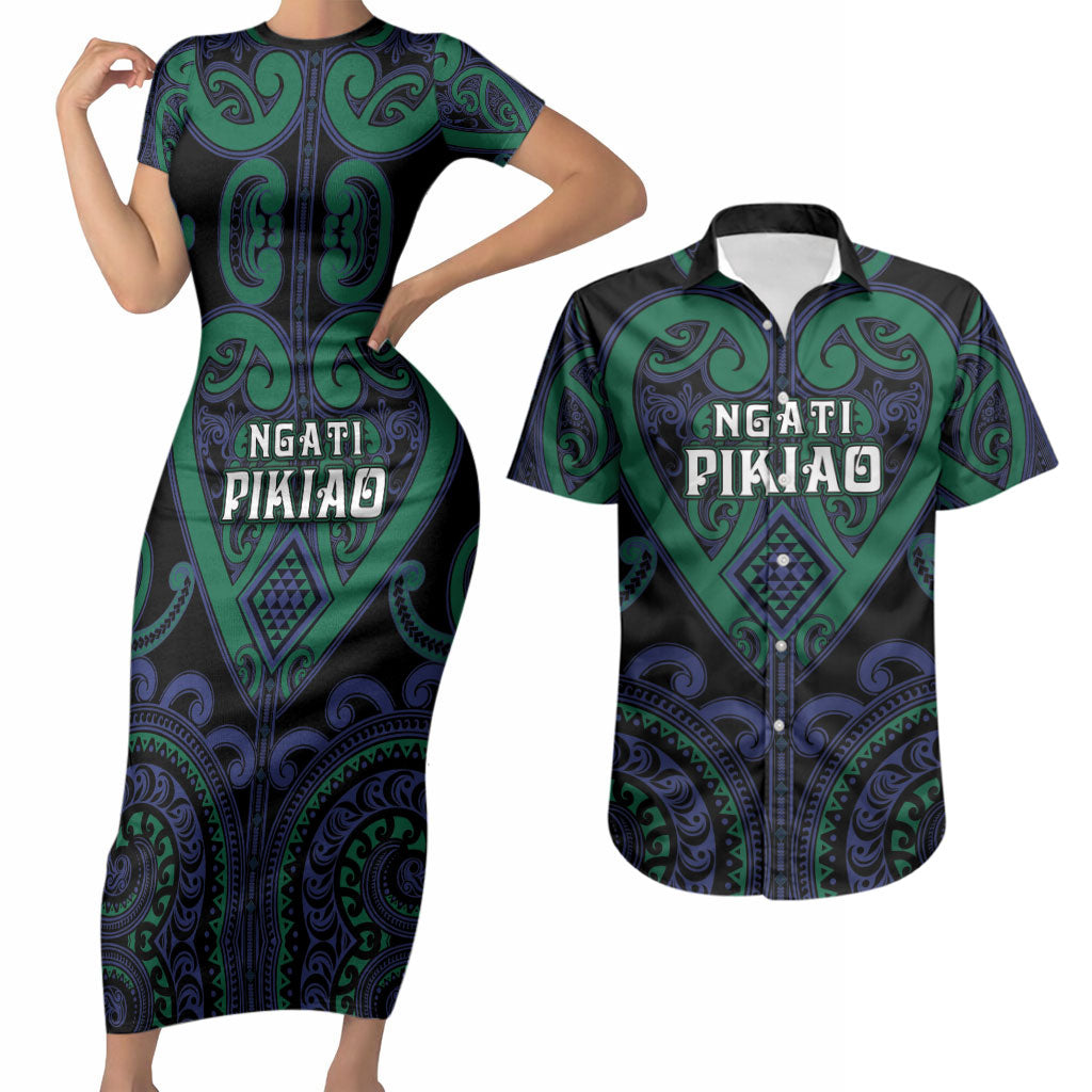 Custom Aotearoa Ngati Pikiao Couples Matching Short Sleeve Bodycon Dress and Hawaiian Shirt Maori Tribal Pattern