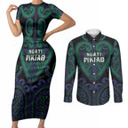 Custom Aotearoa Ngati Pikiao Couples Matching Short Sleeve Bodycon Dress and Long Sleeve Button Shirt Maori Tribal Pattern
