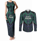 Custom Aotearoa Ngati Pikiao Couples Matching Tank Maxi Dress and Long Sleeve Button Shirt Maori Tribal Pattern