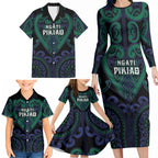 Custom Aotearoa Ngati Pikiao Family Matching Long Sleeve Bodycon Dress and Hawaiian Shirt Maori Tribal Pattern
