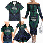 Custom Aotearoa Ngati Pikiao Family Matching Off The Shoulder Long Sleeve Dress and Hawaiian Shirt Maori Tribal Pattern
