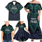 Custom Aotearoa Ngati Pikiao Family Matching Off Shoulder Maxi Dress and Hawaiian Shirt Maori Tribal Pattern