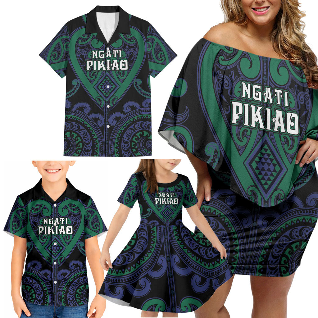 Custom Aotearoa Ngati Pikiao Family Matching Off Shoulder Short Dress and Hawaiian Shirt Maori Tribal Pattern