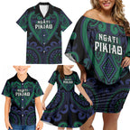 Custom Aotearoa Ngati Pikiao Family Matching Off Shoulder Short Dress and Hawaiian Shirt Maori Tribal Pattern