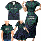 Custom Aotearoa Ngati Pikiao Family Matching Short Sleeve Bodycon Dress and Hawaiian Shirt Maori Tribal Pattern