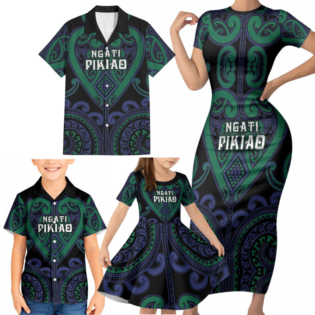 Custom Aotearoa Ngati Pikiao Family Matching Short Sleeve Bodycon Dress and Hawaiian Shirt Maori Tribal Pattern