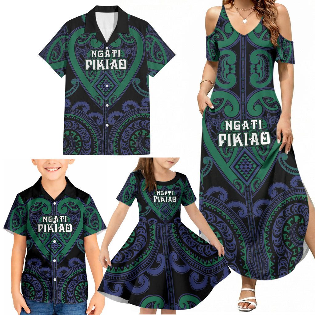 Custom Aotearoa Ngati Pikiao Family Matching Summer Maxi Dress and Hawaiian Shirt Maori Tribal Pattern