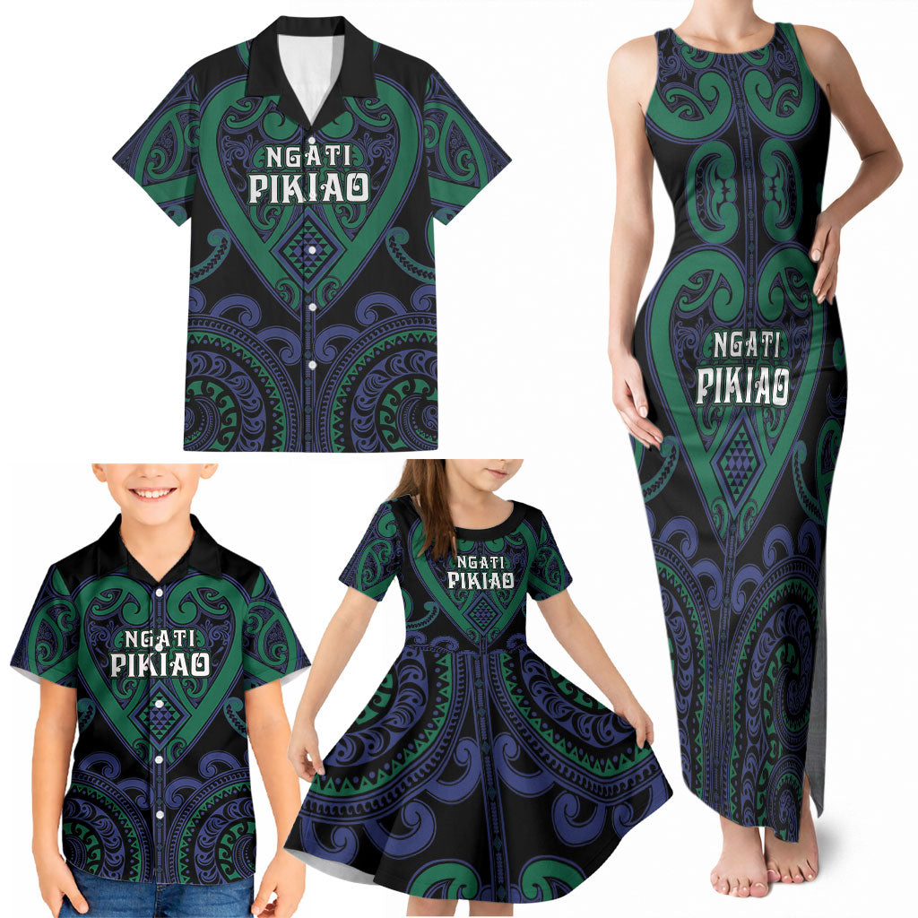 Custom Aotearoa Ngati Pikiao Family Matching Tank Maxi Dress and Hawaiian Shirt Maori Tribal Pattern