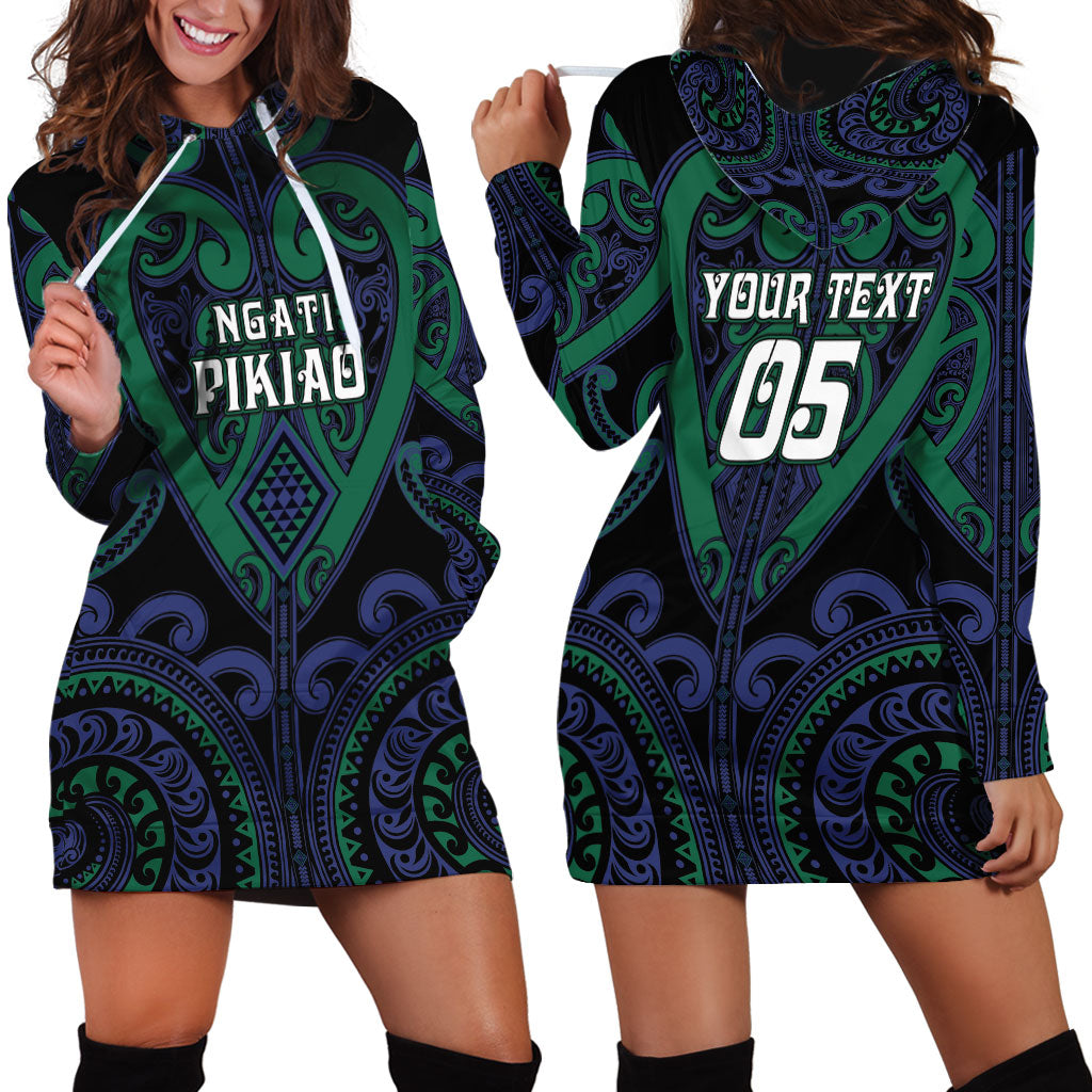 Custom Aotearoa Ngati Pikiao Hoodie Dress Maori Tribal Pattern