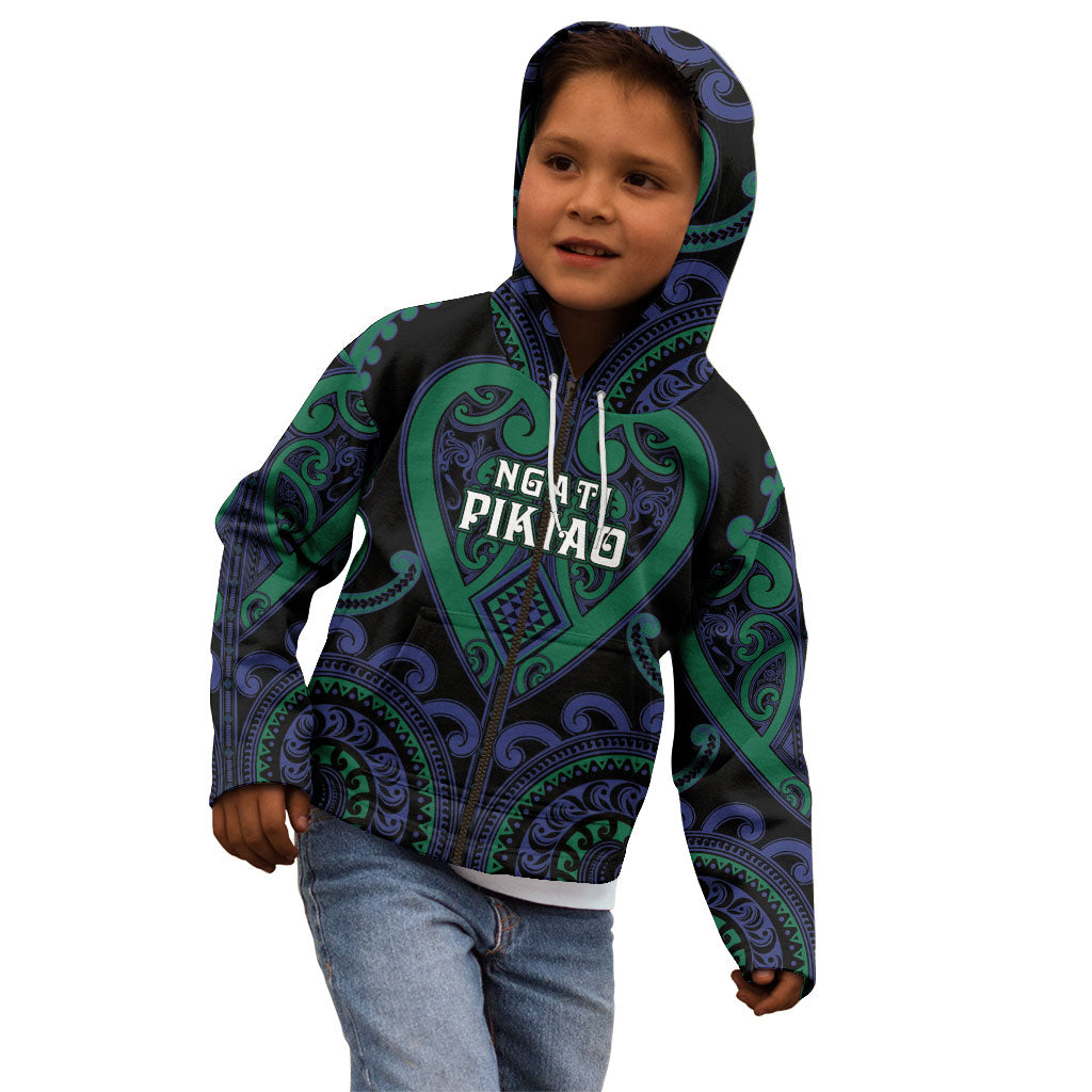 Custom Aotearoa Ngati Pikiao Kid Hoodie Maori Tribal Pattern