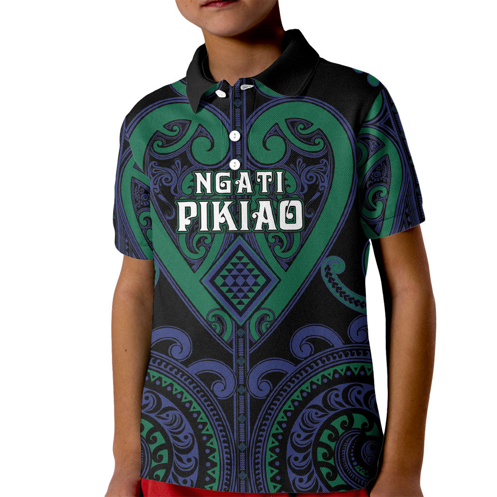 Custom Aotearoa Ngati Pikiao Kid Polo Shirt Maori Tribal Pattern
