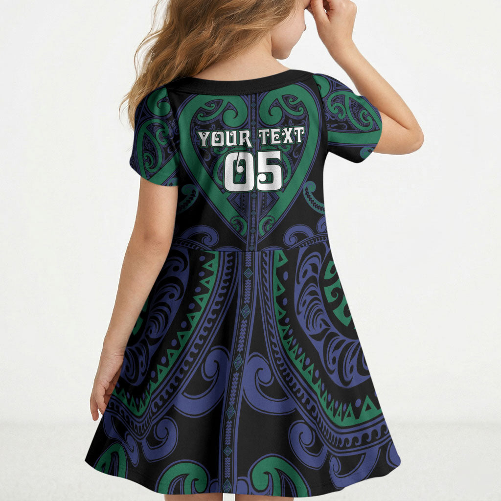 Custom Aotearoa Ngati Pikiao Kid Short Sleeve Dress Maori Tribal Pattern