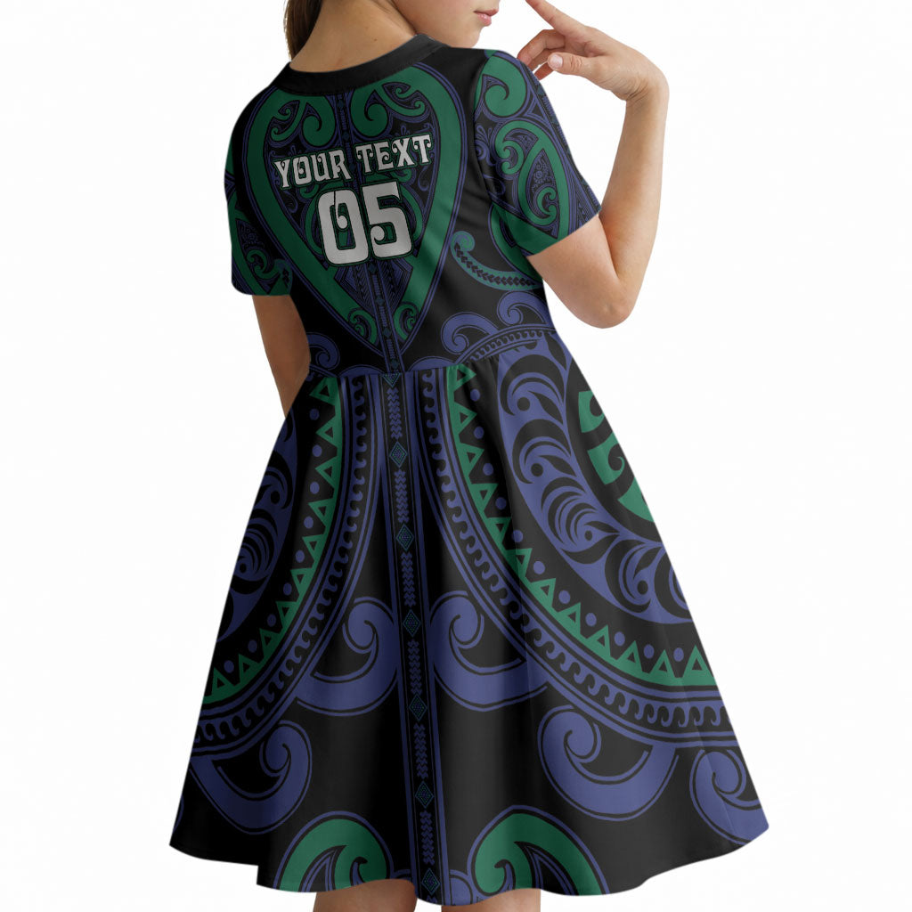 Custom Aotearoa Ngati Pikiao Kid Short Sleeve Dress Maori Tribal Pattern