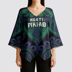 Custom Aotearoa Ngati Pikiao Kimono Sleeve Blouse Maori Tribal Pattern