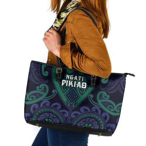 Aotearoa Ngati Pikiao Leather Tote Bag Maori Tribal Pattern